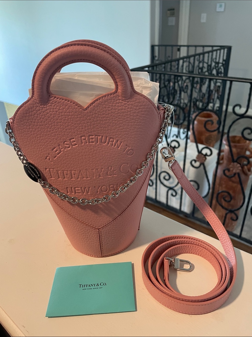 Tiffany & Co. Pink Heart-Shaped Leather Crossbody with Chain